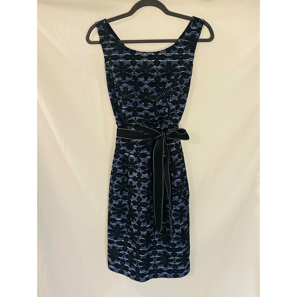Signature by Robbie Bee Navy Blue Floral Lace Belted Sheath Dress 10P Petite